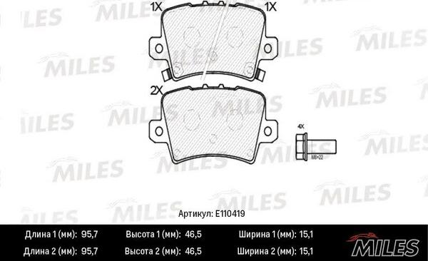 Miles E110419 - Тормозные колодки, дисковые, комплект avtokuzovplus.com.ua