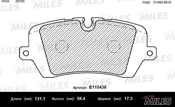 Miles E110438 - Гальмівні колодки, дискові гальма autocars.com.ua