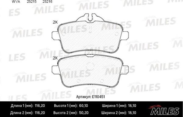 Miles E110451 - Гальмівні колодки, дискові гальма autocars.com.ua