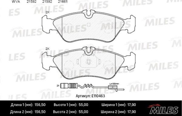 Miles E110463 - Тормозные колодки, дисковые, комплект avtokuzovplus.com.ua