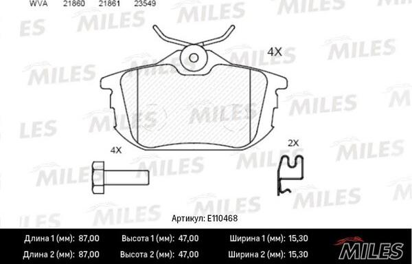 Miles E110468 - Гальмівні колодки, дискові гальма autocars.com.ua