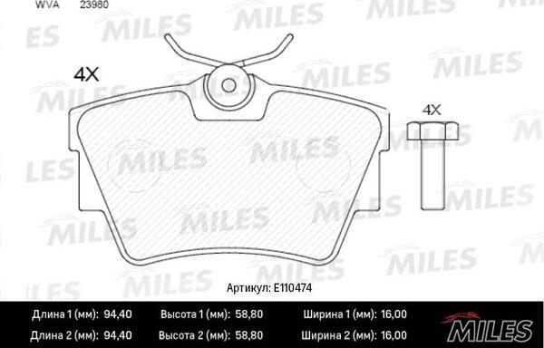 Miles E110474 - Гальмівні колодки, дискові гальма autocars.com.ua