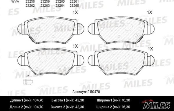 Miles E110478 - Гальмівні колодки, дискові гальма autocars.com.ua