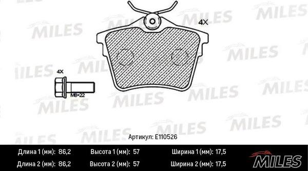Miles E110526 - Гальмівні колодки, дискові гальма autocars.com.ua