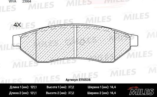 Miles E110538 - Гальмівні колодки, дискові гальма autocars.com.ua