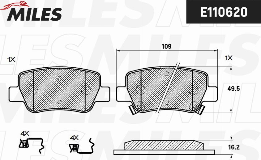 Miles E110620 - Тормозные колодки, дисковые, комплект avtokuzovplus.com.ua