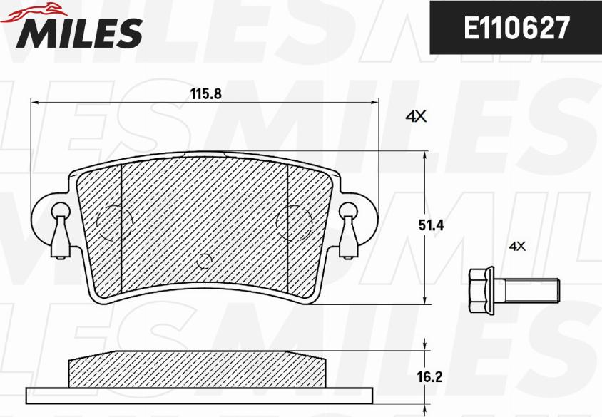 Miles E110627 - Тормозные колодки, дисковые, комплект avtokuzovplus.com.ua