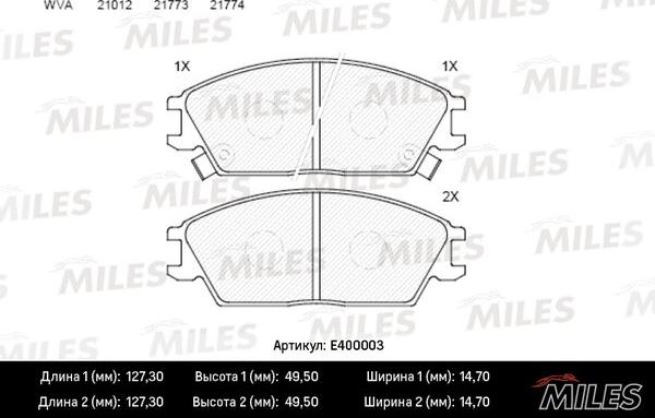 Miles E400003 - Гальмівні колодки, дискові гальма autocars.com.ua