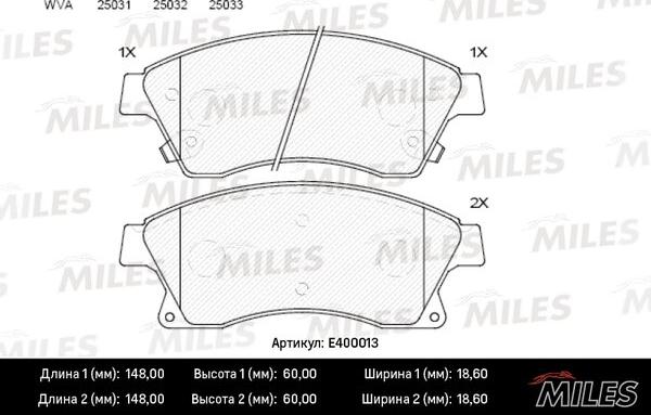 Miles E400013 - Тормозные колодки, дисковые, комплект avtokuzovplus.com.ua