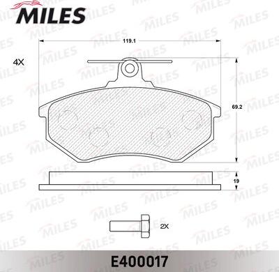 Miles E400017 - Гальмівні колодки, дискові гальма autocars.com.ua