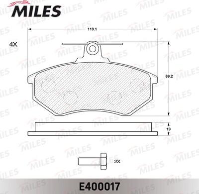 Miles E400017 - Тормозные колодки, дисковые, комплект avtokuzovplus.com.ua