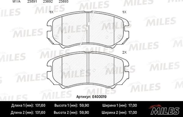 Miles E400019 - Гальмівні колодки, дискові гальма autocars.com.ua