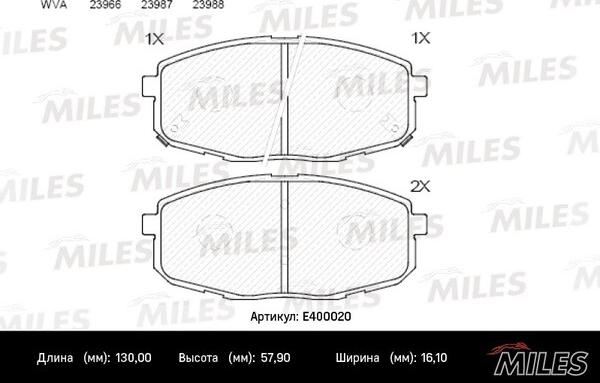 Miles E400020 - Тормозные колодки, дисковые, комплект avtokuzovplus.com.ua