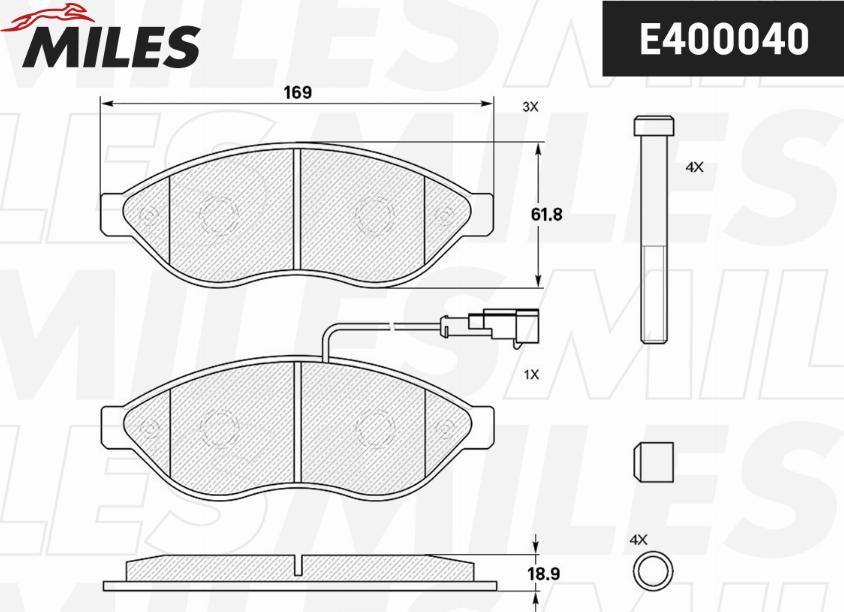 Miles E400040 - Тормозные колодки, дисковые, комплект avtokuzovplus.com.ua