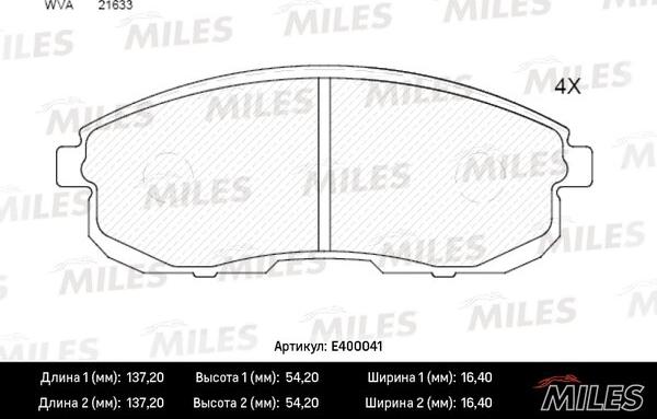 Miles E400041 - Гальмівні колодки, дискові гальма autocars.com.ua