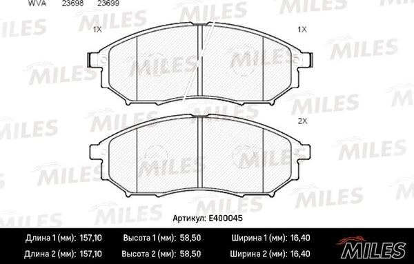 Miles E400045 - Гальмівні колодки, дискові гальма autocars.com.ua