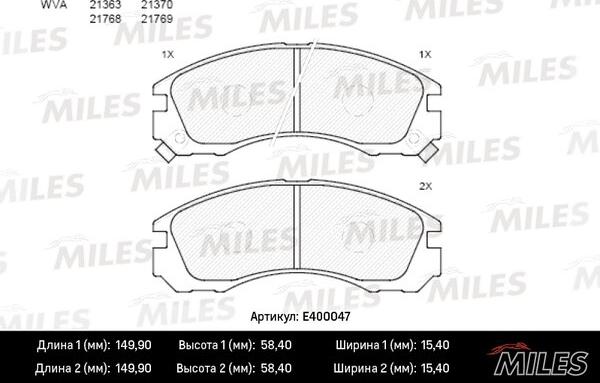 Miles E400047 - Колодки тормозные MITSUBISHI OUTLANDER 03>-PAJERO 90>00-00> передние autodnr.net