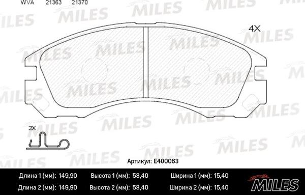 Miles E400063 - Тормозные колодки, дисковые, комплект avtokuzovplus.com.ua