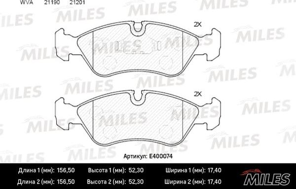 Miles E400074 - Тормозные колодки, дисковые, комплект avtokuzovplus.com.ua