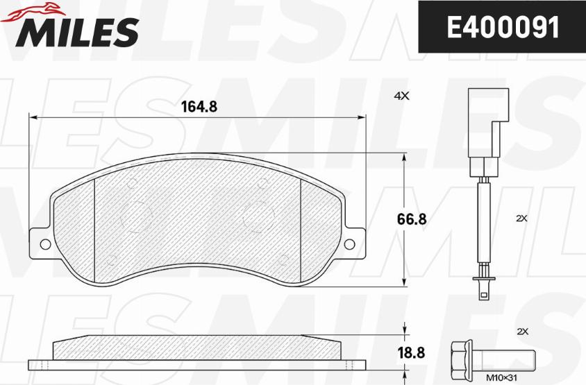 Miles E400091 - Гальмівні колодки, дискові гальма autocars.com.ua