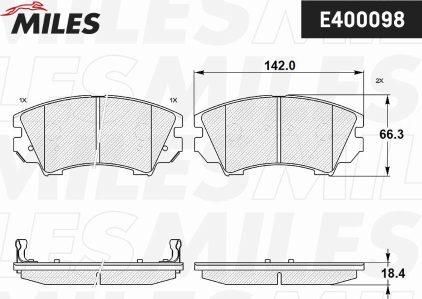 Miles E400098 - Тормозные колодки, дисковые, комплект avtokuzovplus.com.ua