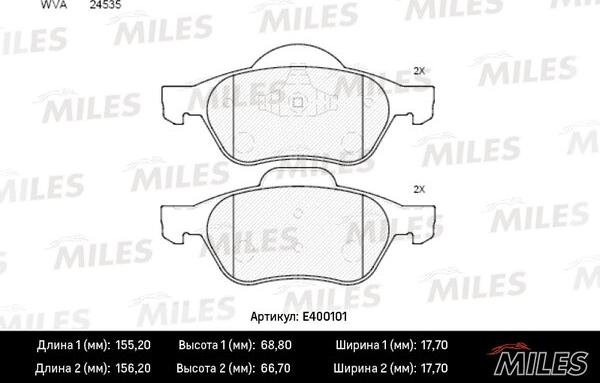 Miles E400101 - Колодки тормозные RENAULT MEGANE II-LAGUNA II-SCENIC II передние autodnr.net