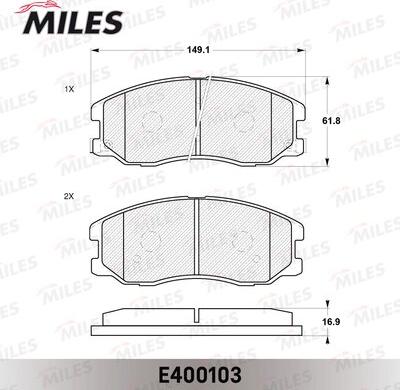 Miles E400103 - Тормозные колодки, дисковые, комплект avtokuzovplus.com.ua