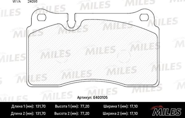 Miles E400105 - Гальмівні колодки, дискові гальма autocars.com.ua