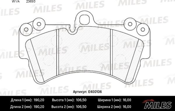Miles E400106 - Тормозные колодки, дисковые, комплект avtokuzovplus.com.ua