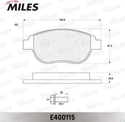 Miles E400115 - Гальмівні колодки, дискові гальма autocars.com.ua