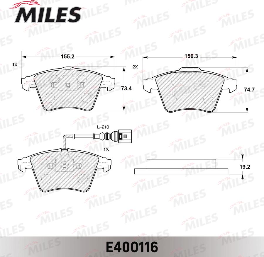 Miles E400116 - Тормозные колодки, дисковые, комплект avtokuzovplus.com.ua