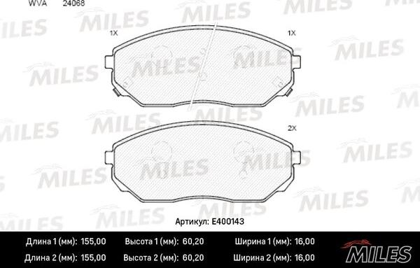 Miles E400143 - Тормозные колодки, дисковые, комплект avtokuzovplus.com.ua