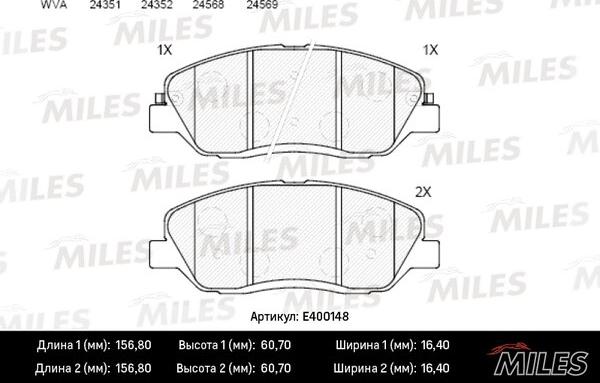 Miles E400148 - Гальмівні колодки, дискові гальма autocars.com.ua