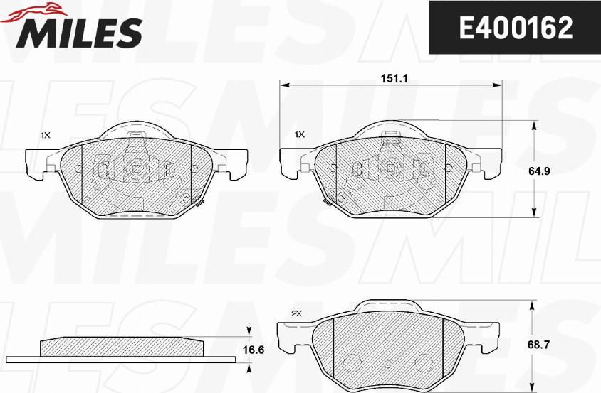 Miles E400162 - Тормозные колодки, дисковые, комплект avtokuzovplus.com.ua