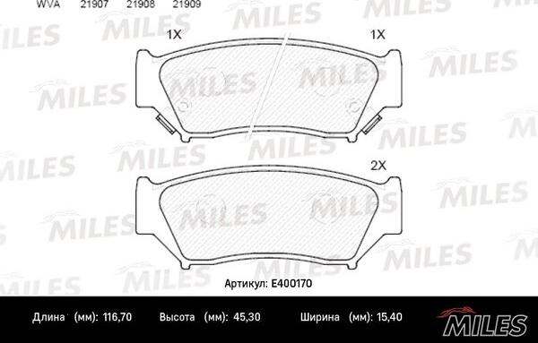 Miles E400170 - Тормозные колодки, дисковые, комплект avtokuzovplus.com.ua