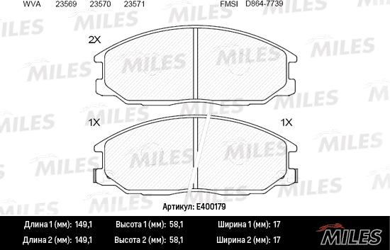 Miles E400179 - Гальмівні колодки, дискові гальма autocars.com.ua