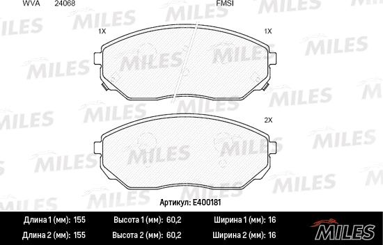 Miles E400181 - Тормозные колодки, дисковые, комплект avtokuzovplus.com.ua