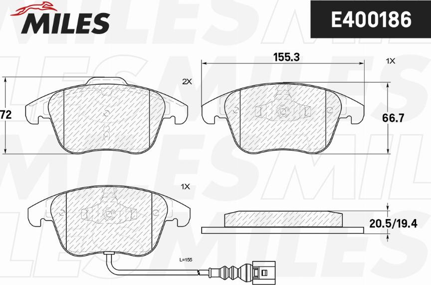 Miles E400186 - Гальмівні колодки, дискові гальма autocars.com.ua