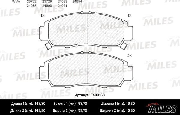Miles E400188 - Гальмівні колодки, дискові гальма autocars.com.ua