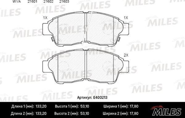 Miles E400213 - Тормозные колодки, дисковые, комплект avtokuzovplus.com.ua