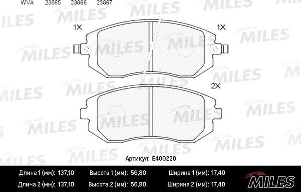 Miles E400220 - Колодки тормозные SUBARU FORESTER 01--IMPREZA 01--LEGACY 98- передние autodnr.net