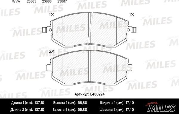 Miles E400224 - Тормозные колодки, дисковые, комплект avtokuzovplus.com.ua