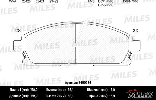 Miles E400226 - Гальмівні колодки, дискові гальма autocars.com.ua