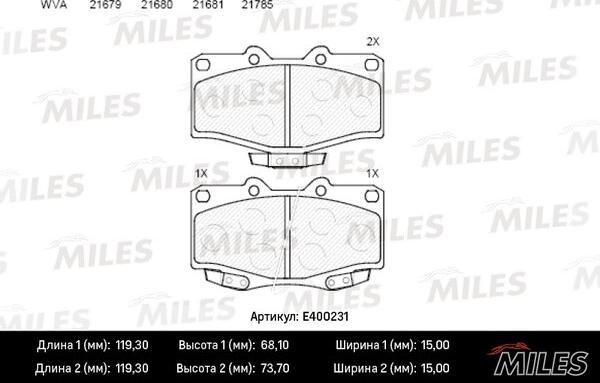 Miles E400231 - Гальмівні колодки, дискові гальма autocars.com.ua