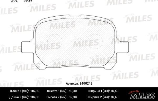 Miles E400243 - Гальмівні колодки, дискові гальма autocars.com.ua