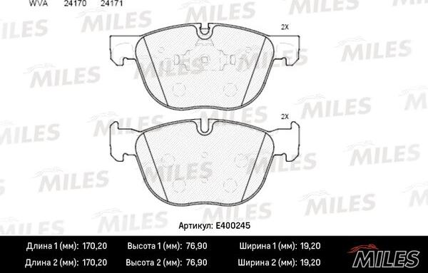 Miles E400245 - Гальмівні колодки, дискові гальма autocars.com.ua