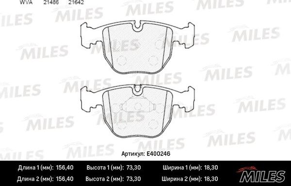 Miles E400246 - Тормозные колодки, дисковые, комплект avtokuzovplus.com.ua