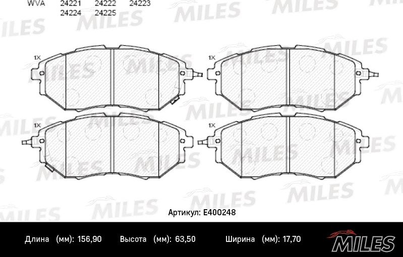 Miles E400248 - Тормозные колодки, дисковые, комплект avtokuzovplus.com.ua