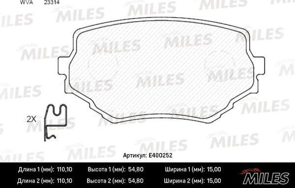 Miles E400252 - Гальмівні колодки, дискові гальма autocars.com.ua
