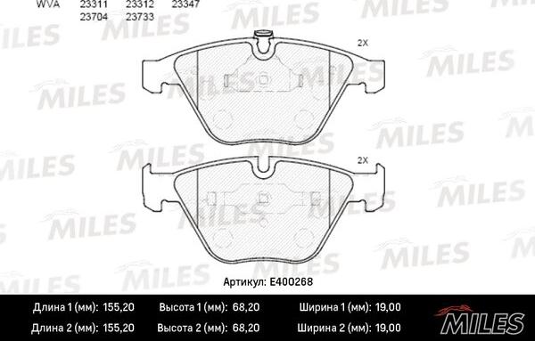 Miles E400268 - Гальмівні колодки, дискові гальма autocars.com.ua